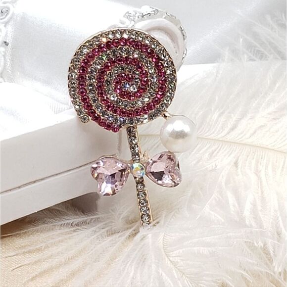 Brand New Pink Rhinestone Lollipop Brooch Pin - Picture 2 of 4